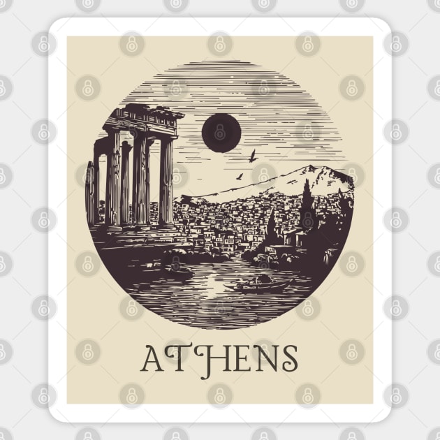 Athens Vintage Woodcut | Retro Acropolis & Parthenon Graphic Sticker by TuncGK